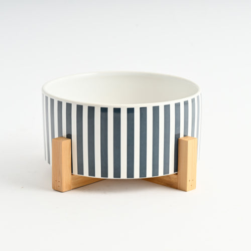 Printed Pet Bowl with Stand - NAVY STRIPE